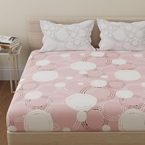 huesland by ahmedabad cotton 144 tc cotton bed sheets for double bed with 2 pillow covers  sphere  pastel peach amp off white