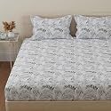 Huesland by Ahmedabad Cotton 144 TC Cotton Bedsheet for King Size Bed with 2 Pillow Covers | Forest Green &amp; White