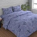 Huesland by Ahmedabad Cotton 144 TC Cotton Bed Sheet Double Bed King Size with 2 Pillow Covers | Botanical Bliss | 108 x 108 inches | Light Purple, Blue &amp; Grey