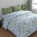 Huesland by Ahmedabad Cotton 144 TC Cotton Double Bedsheet with 2 Pillow Covers | Botanical Bliss | White &amp; Green