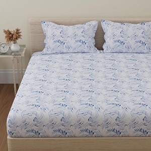 huesland by ahmedabad cotton 144 tc queen size bed sheet cotton with 2 pillow covers  blue nova amp white