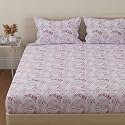 Huesland by Ahmedabad Cotton 144 TC Cotton Bed Sheets for Double Bed with 2 Pillow Covers | Rosewood Maroon & White