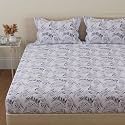 Huesland by Ahmedabad Cotton 144 TC Double Bed Bedsheet Cotton with 2 Pillow Covers | Graphite Grey &amp; White