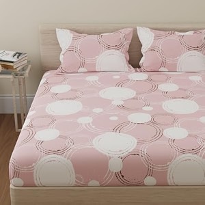 huesland by ahmedabad cotton 144 tc pure cotton bedsheet king size with 2 pillow covers  sphere  pastel peach  108 x 108 inches