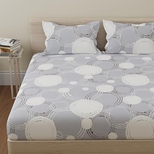 huesland by ahmedabad cotton 144 tc bedsheet for double bed king size with 2 pillow covers  sphere  grey  108 x 108 inches