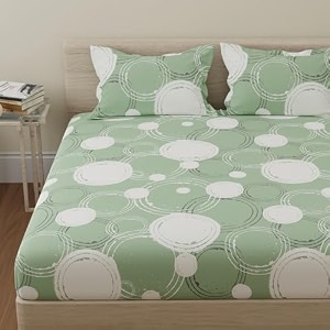 huesland by ahmedabad cotton 144 tc bedspread for king size bed cotton with 2 pillow covers  sphere  green  108 x 108 inches