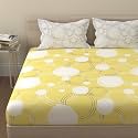 Huesland by Ahmedabad Cotton 144 Bedsheet for Double Bed King Size Cotton with 2 Pillow Covers | Sphere | 108 x 108 inches | Yellow & Off White