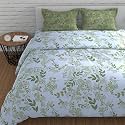 Huesland by Ahmedabad Cotton 144 TC Fitted Bedsheets King Size with 2 Pillow Covers | Botanical Bliss | White &amp; Green