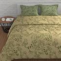 Huesland by Ahmedabad Cotton 144 TC Elastic Bedsheets for King Size Bed with 2 Pillow Covers | Botanical Bliss | Vanilla &amp; Green