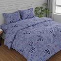 Huesland by Ahmedabad Cotton 144 TC King Size Cotton Bedsheet with 2 Pillow Covers | Botanical Bliss | Light Purple &amp; Blue | 108 x 108 inches