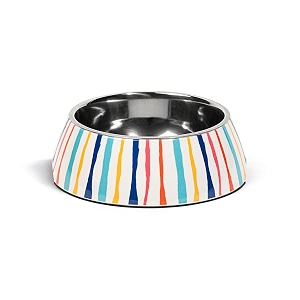 huft splash and stripes printed melamine bowl with steel insert for dogs - multicolor - l