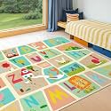 Huge ABC Alphabet Classroom Rugs Elementary – 9x12 School Rug for Kids, Washable &amp; Wipeable Large Floor Carpet, Soft &amp; Non Skid Design with Educational Letters and Whimsical Cartoon Art Decor
