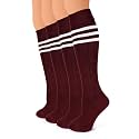 Hugh Ugoli Women Cotton Knee High Socks, 4 Pairs, Long Dress School Uniform