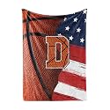 Huglanket Basketball Blanket for Boys, Teen, Coaches, Personalized Blanket with Initials, Flannel Throw Blanket for Birthday, Christmas, 50x65 Inches, D