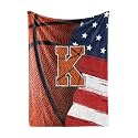 Huglanket Basketball Blanket for Boys, Teen, Coaches, Personalized Blanket with Initials, Flannel Throw Blanket for Birthday, Christmas, 50x65 Inches, K