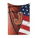 Huglanket Basketball Blanket for Boys, Teen, Coaches, Personalized Blanket with Initials, Flannel Throw Blanket for Birthday, Christmas, 50x65 Inches, J