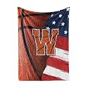 Huglanket Basketball Blanket for Boys, Teen, Coaches, Personalized Blanket with Initials, Flannel Throw Blanket for Birthday, Christmas, 50x65 Inches, W