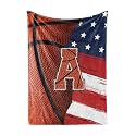 Huglanket Basketball Blanket for Boys, Teen, Coaches, Personalized Blanket with Initials, Flannel Throw Blanket for Birthday, Christmas, 50x65 Inches, A