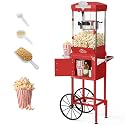 HUGROVE 10oz Popcorn Machine with Cart, 480W Vintage Popcorn Maker for Home Cinema, Professional Stainless Steel Kettle, One-Touch Operation Popper for Game Day (Light Red) (Light Red)