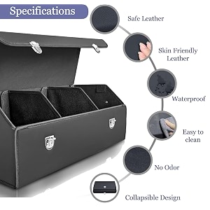 hukimoyo 70l car trunk organizer box with lid foldable large compartment car trunk boot organizer backseat collapsible leather storage organiser box fit for all types 75l x 31w x 30h cm