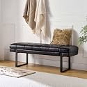 HULALA HOME 53" Faux Leather Tufted Entryway Bench, Black