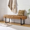 HULALA HOME 53" Faux Leather Tufted Entryway Bench, Camel