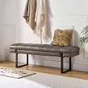 HULALA HOME 53" Faux Leather Tufted Entryway Bench, Grey