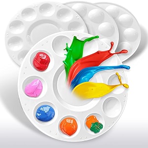 hulameda 4ps-white paint tray palettes plastic round pallets for kidsstudent to painting or have a birthday painting party