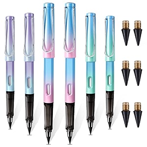 6 pcs everlasting pencils infinity pencil with eraser inkless eternal pencil with 6 replacement nibs reusable forever pencil for kids writing sketching drawing