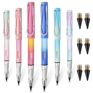 6 pcs everlasting pencils infinity pencil with eraser inkless eternal pencil with 6 replacement nibs reusable forever pencil for kids writing sketching drawing