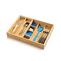 HULISEN Double Layer Bamboo Utensil Drawer Organizer for Silverware Cutlery