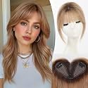 Human Hair Toppers for Women 8 Inch Real Human Hair Topper with Bangs,5"x3" Upgrade SilkHug Swiss Base Gray Root Coverage &amp; Thinning Hair（Light BrownT4/10/6#）