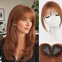 Human Hair Toppers for Women 8 Inch Real Human Hair Topper with Bangs,5"x3" Upgrade SilkHug Swiss Base Gray Root Coverage &amp; Thinning Hair（Ginger 30#）