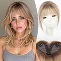 Human Hair Toppers for Women 8 Inch Real Human Hair Topper with Bangs,5"x3" Upgrade SilkHug Swiss Base Gray Root Coverage &amp; Thinning Hair（Ash Blonde Balayage,2T613/M6/16A#）