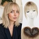Human Hair Toppers for Women 8 Inch Real Human Hair Topper with Bangs,5"x3" Upgrade SilkHug Swiss Base Gray Root Coverage &amp; Thinning Hair（Ombre Grey Light Blonde）