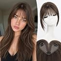 Human Hair Toppers for Women 8 Inch Real Human Hair Topper with Bangs,5"x3" Upgrade SilkHug Swiss Base Gray Root Coverage &amp; Thinning Hair（Mixed Brown）
