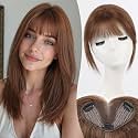 Human Hair Toppers for Women 8 Inch Real Human Hair Topper with Bangs,5"x3" Upgrade SilkHug Swiss Base Gray Root Coverage &amp; Thinning Hair（Natural Warm Brown4#）