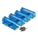 Blinc [4-Pack] Humane Mouse Trap - Catch and Release No-Kill Rodent Traps for Indoors & Outdoors - Safe for Children & Pets - Reusable Mouse Catcher for Kitchen, Pantry & Garage (Transparent Blue)