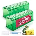 Humane Mouse Trap Pack of 2 - No Kill - Live Mouse Traps Indoor for Home Use - Reusable Rodent Traps for House Indoor, Safe & Effective Rat Trap Outdoor - Humane Mice Control with Cleaning Brush