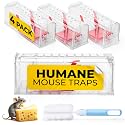 Humane Mouse Trap Pack of 4 - No Kill - Live Mouse Traps Indoor for Home Use - Reusable Rodent Traps for House Indoor, Safe & Effective Rat Trap Outdoor - Humane Mice Control with Cleaning Brush