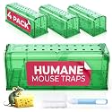 Humane Mouse Trap Pack of 4 - No Kill - Live Mouse Traps Indoor for Home Use - Reusable Rodent Traps for House Indoor, Safe &amp; Effective Rat Trap Outdoor - Humane Mice Control with Cleaning Brush