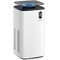 Humidifier and Air Purifier In One with Wheels for Bedroom, 6L Top Fill Evaporative No-White-Mist for Whole Home, Large Room Humidifier with Removable Tank & Dimmable Light, Easy Clean