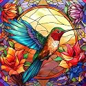Hummingbird Diamond Painting Kits for Adults - Stained Glass Diamond Art Kits for Adults Beginner, DIY Full Drill Diamond Dots Paintings with Diamonds 5D Gem Art and Crafts Home Wall Decor 14x14inch