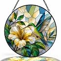 Hummingbird Window Hanging Suncatcher, 7.8" Stained Glass Sun Catcher, Home Wall Garden Decor, Mother's Day Birthday