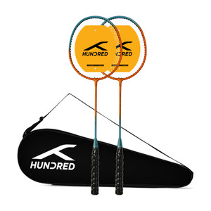 hundred powertek ultra x combo 2 strung rackets with 1 full cover badminton kit