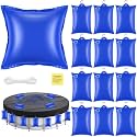 Hungdao 4ft Above Ground Pool Pillow & 12 Hanging Water Bags for Pool Cover, Winterizing Kit with Hooks, Rope & Buckles, Cold Weather Ready(Royal Blue,4ft,Square)