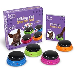 hunger for words talking pet starter set - 4 piece recordable buttons for dog communication training games and teaching your pet to talk