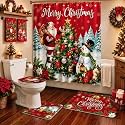 HunnmingRe 6 Pcs Christmas Bathroom Decor Red Santa Shower Curtain Sets
