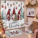 HunnmingRe 6 Pcs Christmas Bathroom Decor Winter Gnome Shower Curtain Sets