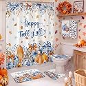 HunnmingRe 6 Pcs Fall Bathroom Decor Chinoiserie Pumpkin Shower Curtain Set